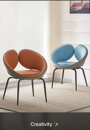 Round Accent Chair–Twotone Leatherette Bowl Seat With Black Metal Legs