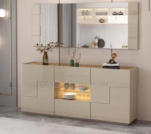 Cream Gloss Sideboard Set – Led Display Cabinet With Mirror