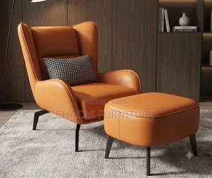 Luxury Orange Wingback Accent Chair With Ottoman
