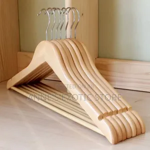 10pcs Premium Wooden Clothes Hangers With Anti-Slip Trouser Bar