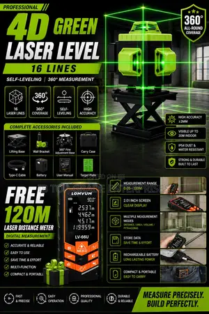 Power Every Project WTH 16 Line Laser Level Free 120m Distance Mete