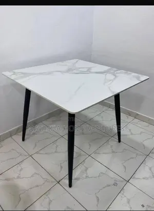 Square Sintered Stone Dining Table With Black Tapered Legs