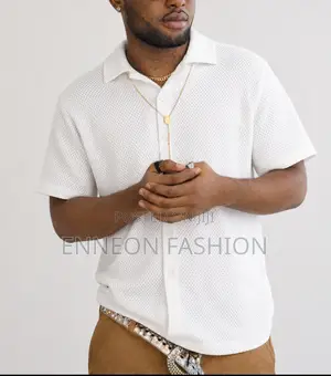 White Textured Short-Sleeve Shirt