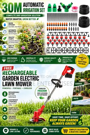 30m Automatic Irrigation Set and Free Garden Lawn Mower for Farm Yard
