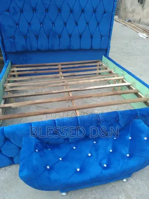 6x6 Brand New Upholstery Padded Blue Bed Frame