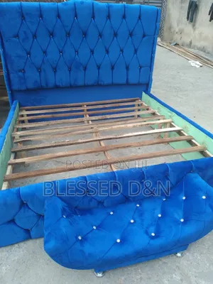 6x6 Brand New Upholstery Padded Blue Bed Frame