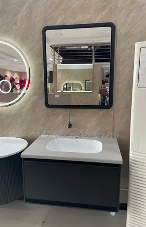 Sweethome Blackframed Miro Dark Gray,Floating Cabinet With White Basin