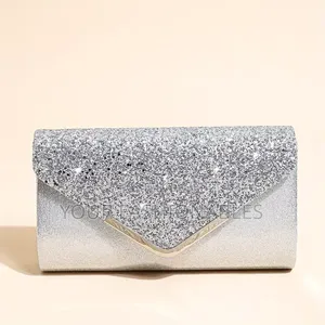 Silver Glitter Envelope Clutch Purse