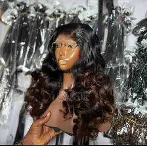 24inch Black Brown Ombre Bouncy Curly Frontal Wig Human Hair