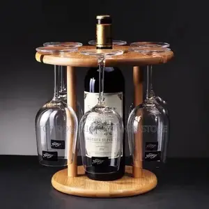 Wooden Wine Bottle Rack and Wine Glass Holder