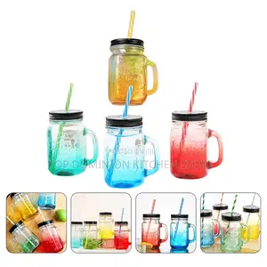 Glass Mason Jar With Lid and Straw