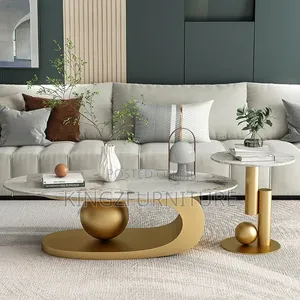 Modern Marble Coffee Table With Gold Metal Base