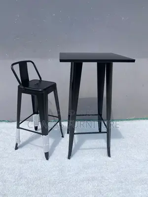 Modern White Metal Bar Table - Industrial High-Top Bistro Desk