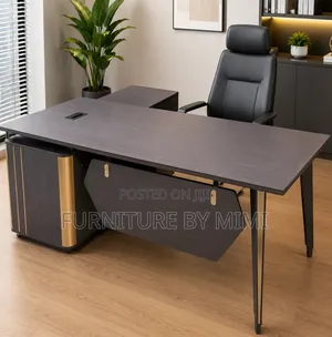 The Sovereign 1.6m Executive L-Shape Desk — Charcoal Gold Edition