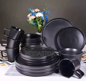 16-Piece Matte Black Stoneware Dinner Set