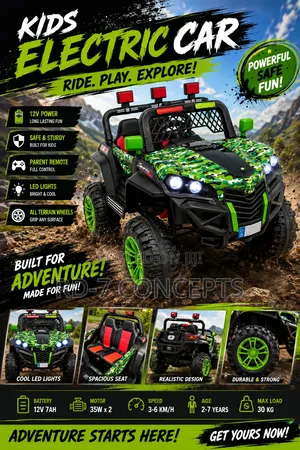 Off Road Kids Electric Car - Green Pattern