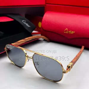 Luxury Cartier Sunglasses Gold Frame With Wood-Grain Temples