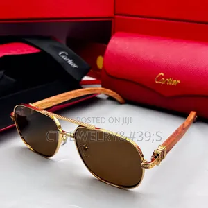 Luxury Cartier Sunglasses Gold Frame With Wood-Grain Temples