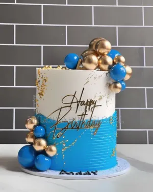 Blue, White and Gold Birthday Cakes