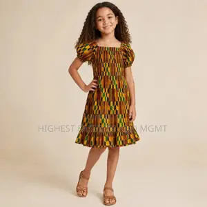 Girls Kente Print Smocked Dress