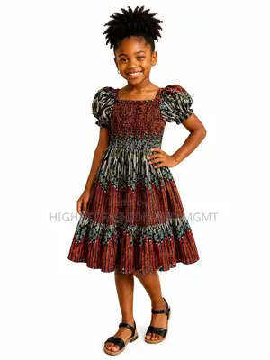 Girls African Print Smocked Three Quarter Gown