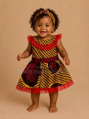 African Wax Print Baby Dress Headband Set