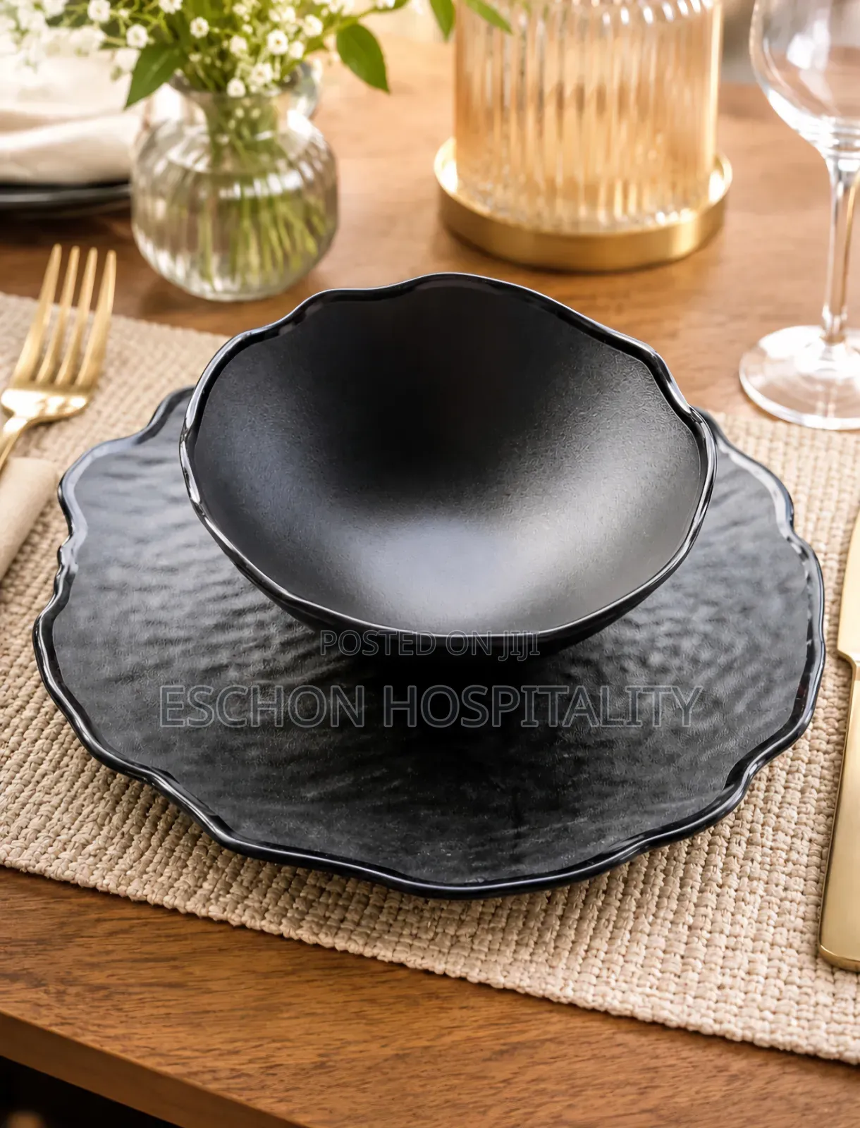 Stoneware Matte Unbreakable Black Plates ( a Set)