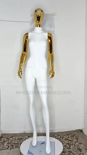 Tall Full Fibreglass White Gold Female Mannequin Straight Hands Sz 8