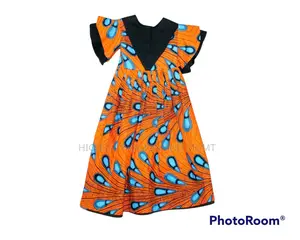 African Print Orange Peacock Girls Maxi Dress