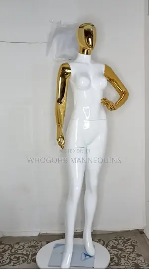 Full Fibreglass Female Mannequin White Gold Sz 12 Hand on Waist