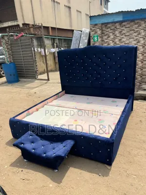 Navy Blue 6×6 Paded Upholstery Bed