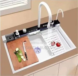 Premium White Multifunctional Kitchen Sink With Pull Out Faucet Mixer