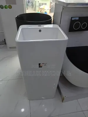 Modern White Ceramic Pedestal Basin Square One Piece