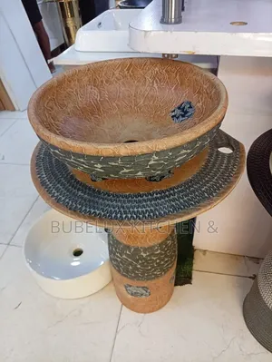 Artisan Pedestal Wash Basin Ceramic Sink Brown Grey