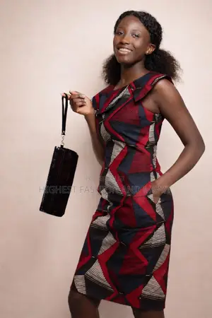 African Wax Cotton Geometric Print Midi Dress