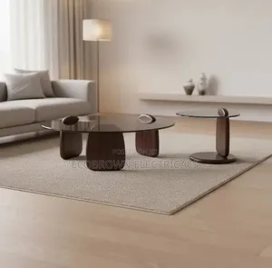 Black Glass Round Table Set Modern Multi Coffee/Side for Living Room