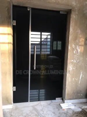 Premium Black Tempered Glass Swing Door With Floor Spring