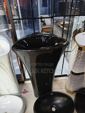 Revita Glossy Black Pedestal Washbasin | One-Piece Luxury Design|Brand