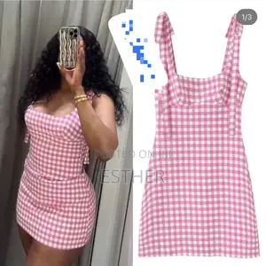 Cute Pink Checkered Bodycon Mini Dress