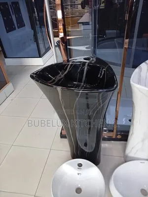 Revita Black Marble Vein One-Piece Pedestal Washbasin |