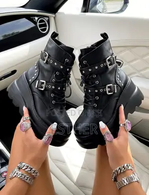 Luxury Metal Studs and Buckle Straps Ankle Boot