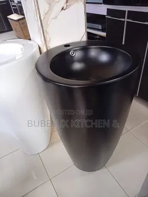 Revita Matte Black One-Piece Pedestal Washbasin | Round Bowl