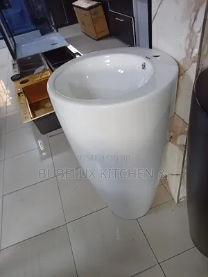 Revita Glossy White One-Piece Pedestal Washbasin | Oval Cone Bowl