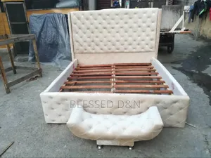 Luxury Family King Size White Cream Bed Frame