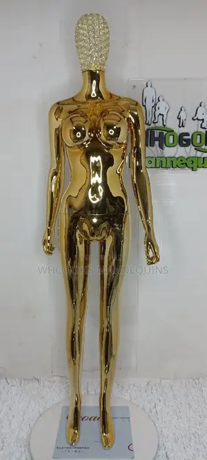Size 8 Medium Bust Gold Chrome Female Mannequin With Diamond Net Head