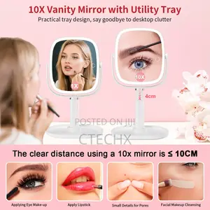 Magnifying Mirror With Light, Large 1x/10x Makeup Mirror, Rechargeable