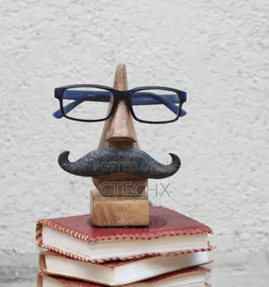Hand Carved Wooden Eyeglass Holder With Moustache