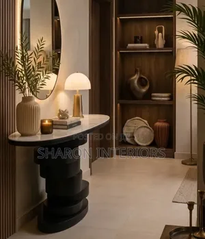 Modern Sculptural Console Table With Marble Top