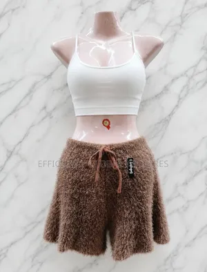 Ladies Luxury Fuzzy Knit Shorts - Brown / High-waist Cozy Shorts