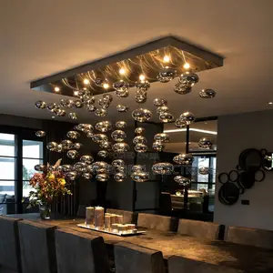 Chrome Ball Lustre Blown Glass Bubble Loft Chandelier